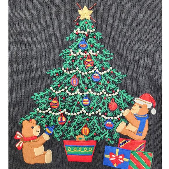 Vintage Work in Progress Sweater Womens M Black Red Embroidered Beaded Christmas - Picture 3 of 9